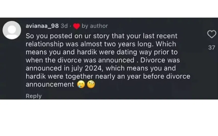 In the Jasmin Walia's comments section, a follower reminded her that she had once admitted her last relationship lasted “almost two years.”